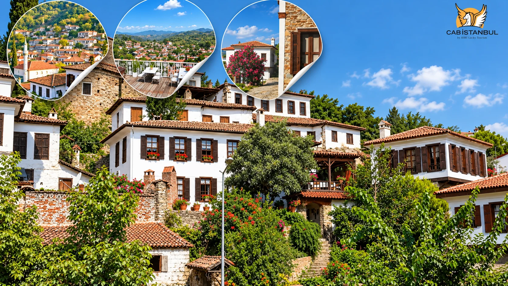 Şirince hillside houses and tiled roofs above the Selçuk valley in İzmir Province