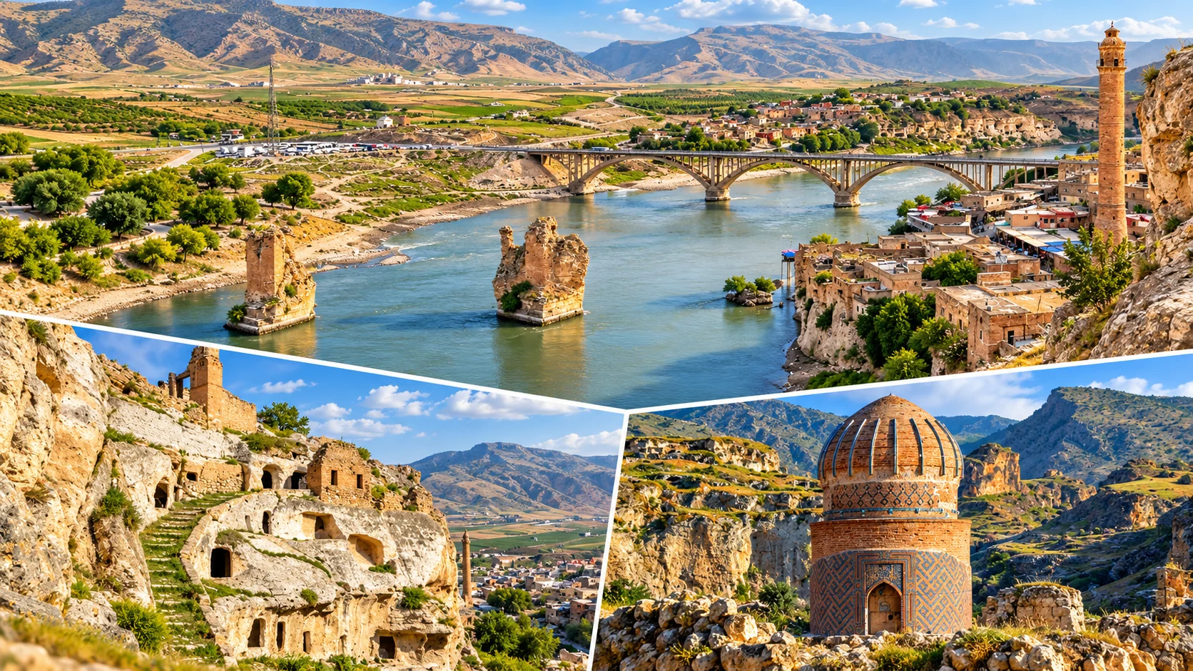 Ilısu öncesi eski Hasankeyf’in Dicle kıyısındaki tarihî görünümü