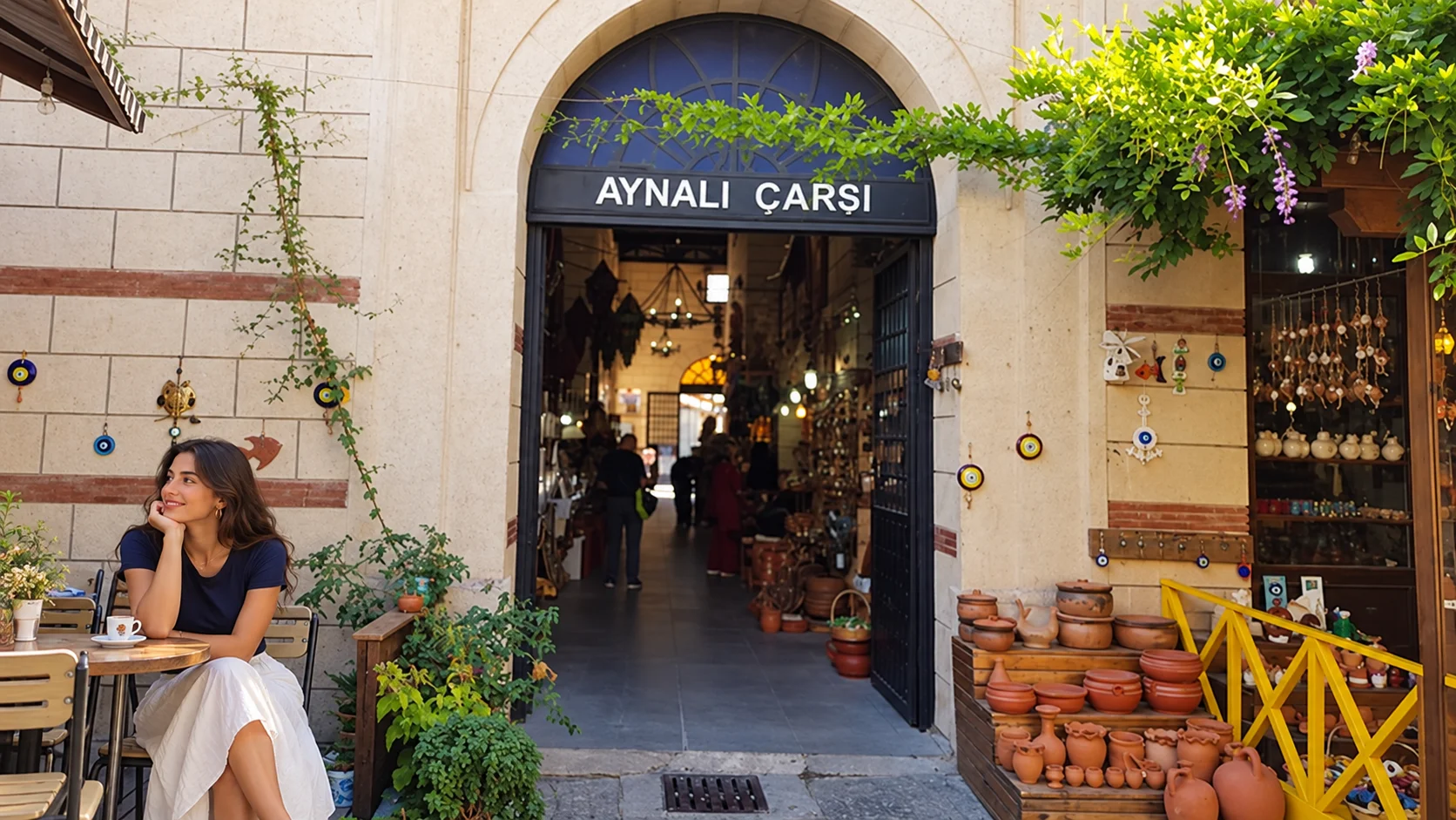 Historic Aynalı Çarşı mirrored bazaar entrance in Çanakkale city centre